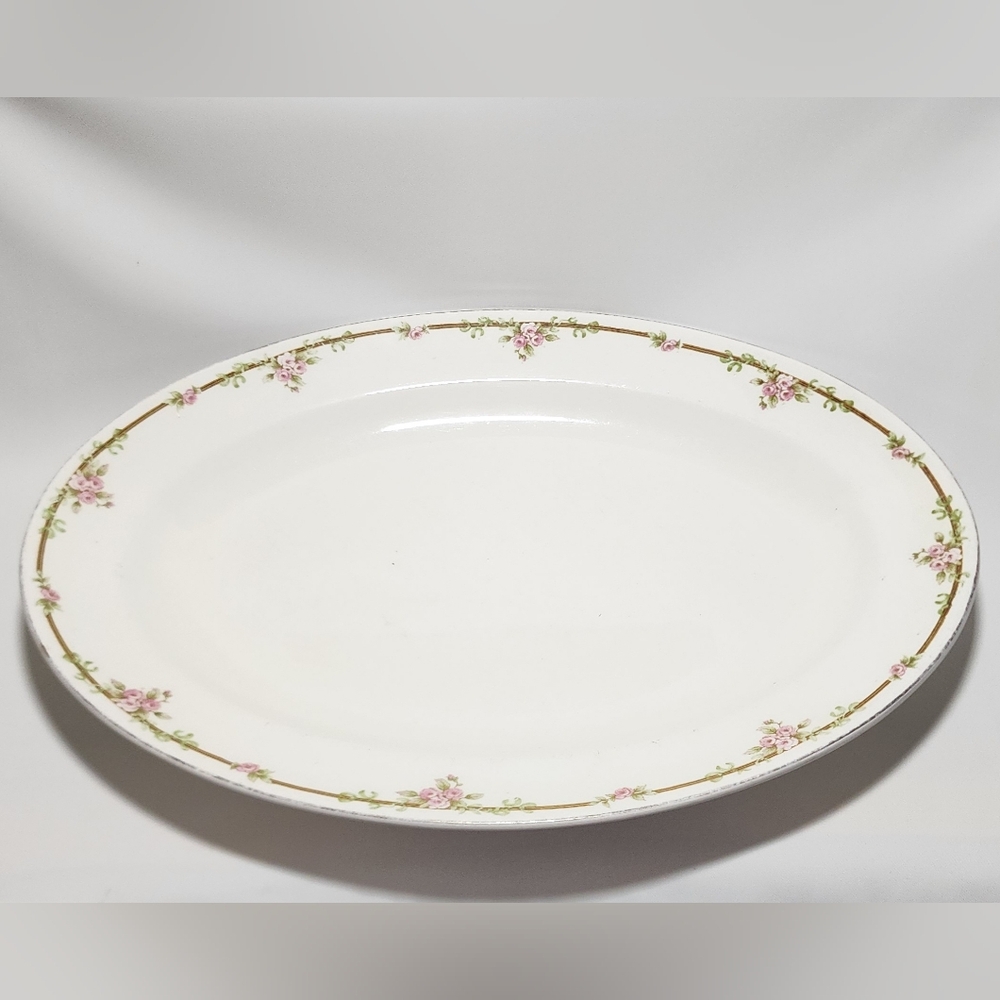 Antique To Early Vintage Johnson Bros England Serving Platter Pink Rose Garland